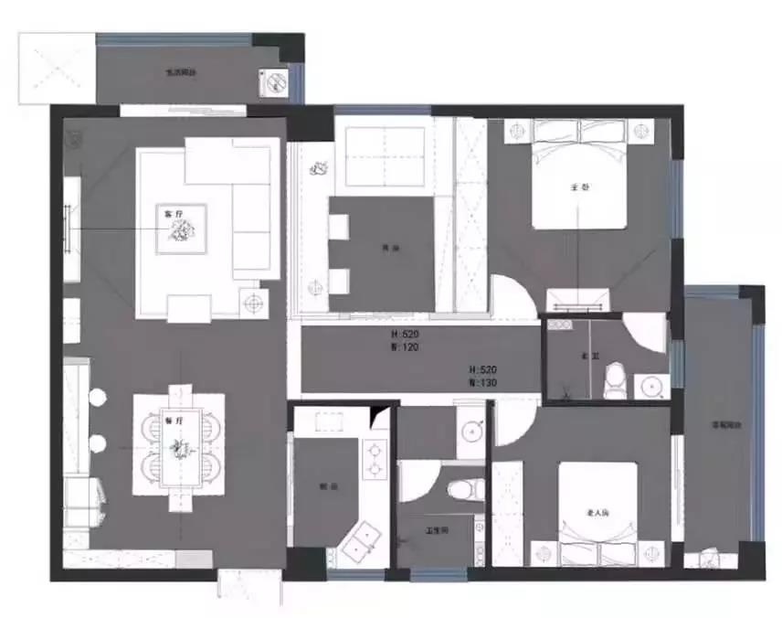 118平的現代風三居室，電視背景墻做得好有個性！